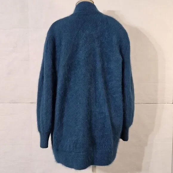 Jamie Teal Blue Angora Open-Front Long-sleeve Cardigan/Sweater Medium - Picture 13 of 16